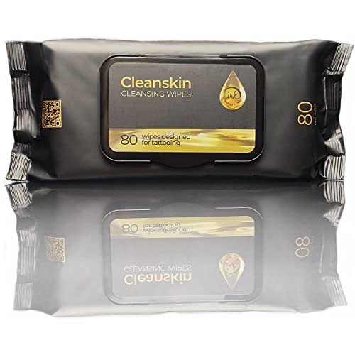 CleanSkin [80 Stück] Tattoo-Reinigungstücher mit grüner Seife, Alkoholfrei, Parfümfrei, Fusselfrei, Pflege für Tattoos