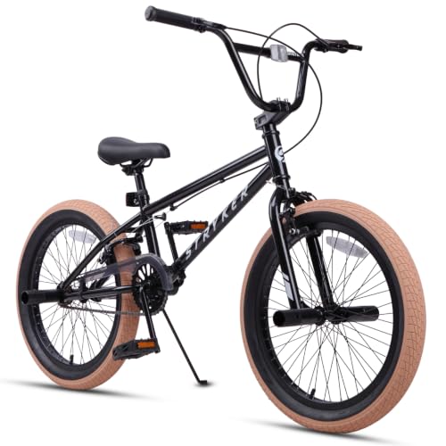 glengo Stryker 20 Zoll Kinderfahrrad Freestyle BMX Bike für 7 8 9 10 11 12 13 Jahre alte Jungen Mädchen und Anfänger, Schwarz mit braunen Reifen