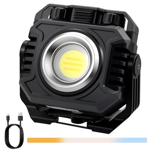 AUTOUTLET LED Arbeitsleuchte, 1500LM Campinglampe Powerbank Akku Lampe 5000mAh, 3 Lichtmodi - Flutlicht/Scheinwerfer/Rotlicht, IP65 Wasserdicht, Magnet & 360° Drehbar, für Werkstatt Camping(1 Stück)