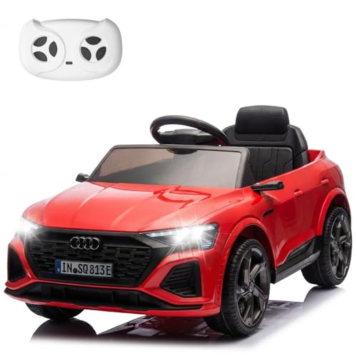 HAUSPROFI Elektro Kinderauto mit Bluetooth 12V Elektrofahrzeug SQ8 E-tron Elektroauto mit Fernbedienung 2,4GHz, Sicherheitsgurt, Musik, Kinderfahrzeug für Kinder 3-6 Jahre, 3-5 km/h, Rot