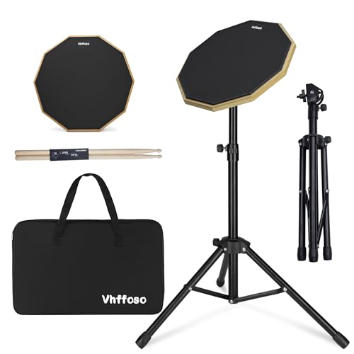 Schlagzeug-Übungspad-Set, 12 Zoll, 50-80 cm, mit Ständer, Kopfband und Aufbewahrungstasche, Schwarz