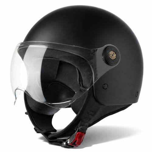VINZ Duoro Roller Helm Jet Helm Mopedhelm Herren und Damen | in Gr. XS-XXL | Jethelm mit Visier | ECE 22.06 Zertifiziert | Motorradhelm | Erhältlich Schwarz Matt