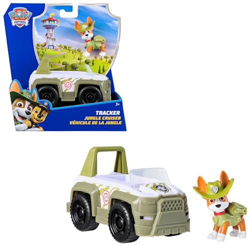 PAW PATROL - Tracker-Figur mit Dschungel-Fahrzeug, stabiles Basis-Fahrzeug , authentisches Spielzeug zur Serie für Kinder ab 3 Jahren