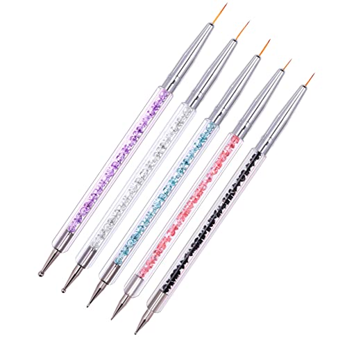5 Stück Nagel Pinsel Set, Nageldesign Pinsel, Nail Art Dotting Tools, Dual-Ended Professional Acryl Nail Art Pen für DIY Nail Art Design