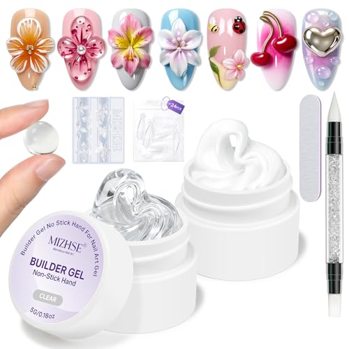 MIZHSE 3D Nail Art Gel Nägel Modelliergel Set für Gelnägel Klar Weiß 10g