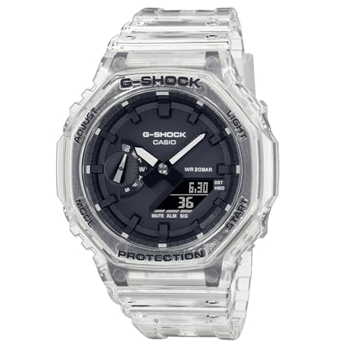 Casio Herren Quartz Armbanduhr, 48.00mm Gehäusegröße mit schwarz digital Zifferblatt und transparent Plastic/Resin Bracelet Armband GA-2100SKE-7AER
