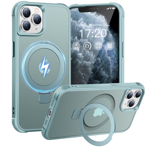 BENTIACC Handyhülle für iPhone 11 Pro Max Hülle, mit Unsichtbarer Magnetisch Ring Ständer, Mil-Grade Drop Shockproof Anti-Scratch Anti-Fingerabdruck Anti-Rutsch Transluzente Matte Case (Seeblau)