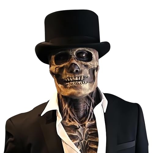 Horror Totenkopf Maske Vollkopf Skelett Maske Halloween Kostüm Deko Mit Hut