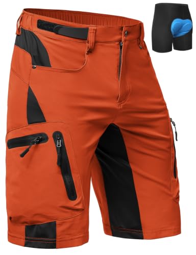 Cycorld Herren-MTB-Shorts, 4D gepolstert, Quick-Dry (Orange-Rot, M)