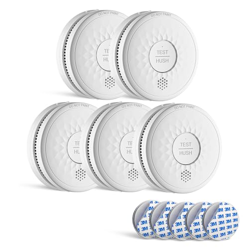 Rauchmelder 10 Jahre Lebensdauer, 5 Jahre Batterie(AA), ohne Blinkende LED Feuermelder DIN EN 14604 TUV Zertifiziert 5er-Pack