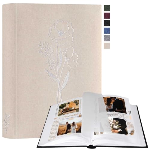 Lanpn Fotoalbum zum Selbstgestalten und Einkleben, Kleines Leinen Fotobuch 60 weißen Seiten mit Pergamin Trennblätter Fasst 9x13cm 10x15cm 13x18cm Fotos (Beige, 19x27 cm)