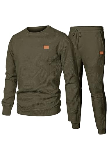 JMIERR Herren Jogginganzug Set 2-Teiliger Sweatshirt Trainingsanzug Casual Sportanzug Herren Sweatshirts und Jogginghose Tracksuit sets mit Strukturmuster,Grün L