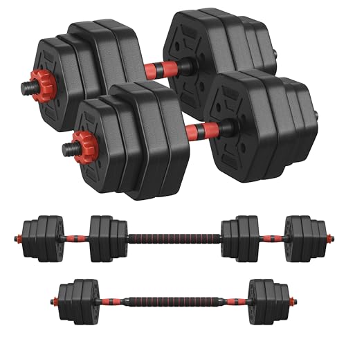 SONGMICS Hantelset, Hanteln mit Verbindungsstange, Hexagon, Kurzhantelset, 30 kg, für Workout, Fitnesstraining, Gewichtheben für Zuhause, Fitnessstudio, tintenschwarz SYL300B01