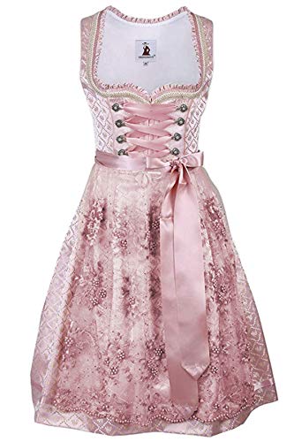 TrendiMax Trachten Damen Dirndl Midi Dirndlkleid Tachtenkleid für Oktoberfest mit Spitzenschürze, Rosa,38