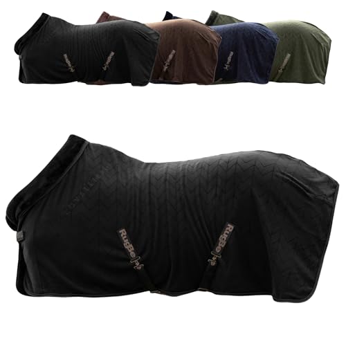 Covalliero - Fleecedecke | Pferde Abschwitzdecke | Transportdecke mit Brustschnalle, Schweifriemen & Kreuzgurten | super weich & atmungsaktiv | Pferdedecke in Black | Größe 135cm