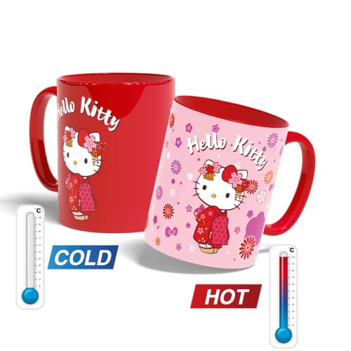 Konix Hello Kitty Thermoreaktiver Becher - 320 ml - Motiv Kimono - Rot