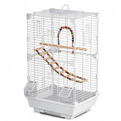 Craftsboys grundlegender Vogelkäfig (63 cm x 37 cm x 28 cm), Vogelkäfig mit 1 Leiter, 1 Querstange, 2 Futterspendern