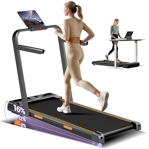 LONTEK Walking Pad Klappbar mit Steigung 10KM/H, 16% Laufband für Zuhause Klappbar mit Steigung, LED Anzeige, Fernbedienun, Laufbänder mit Handläufen, 3.0 CV Treadmill for Home, Belastung 136KG