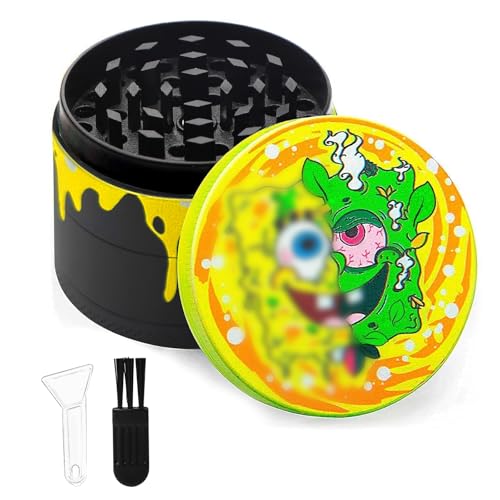 LHOEST Grinder Crusher 24 Zähne, Grinder Metall Gelber Karikatur, Zinklegierung Mahlwerk mit Scraper und Plastikbürste, Gewürzemühle 4-teiliges Set für Spice Pollen