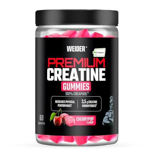 Weider Premium Creatine Gummies (60 Stück) Kirschgeschmack, mit 3,5g Creatin Monohydrat 100% Creapure/Dosis, hilft die körperliche Leistungsfähigkeit zu erhöhen (20 Portionen)