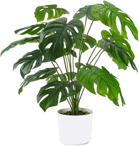 Laelfe Künstliche Monstera Pflanze im Topf, 55 cm Kunstpflanzen Fake Plant Gefälschte Tropische Palme Pflanze für Tischdekorationen Haus Wohnzimmer Schlafzimmer Balkon Zimmer Büro (12 Blätter)