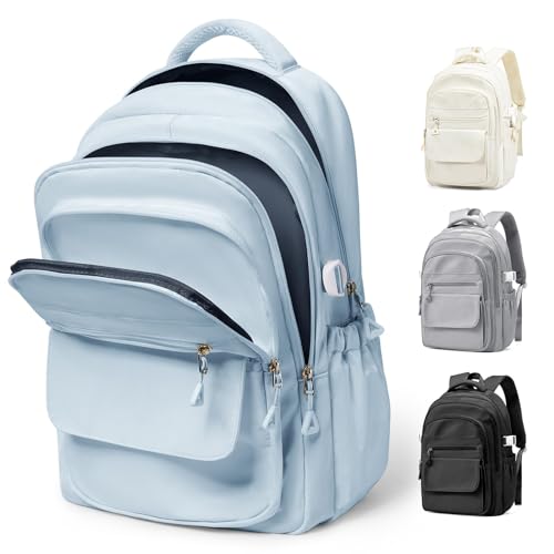 Lendolk Schulrucksack Groß Teenager Mädchen Jungen, Uni Rucksack Blau Herren Damen mit Laptopfach, Wasserfester Schul Rucksack mit vielen fächern, Schultaschen