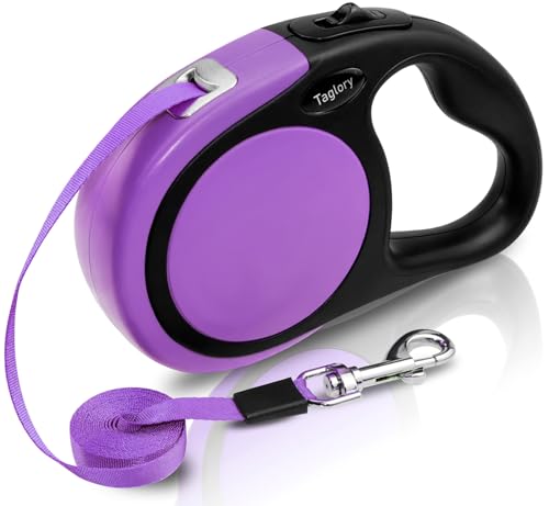 Taglory Hundeleine Rollleinen für Kleine und Mittelgroße Hunde bis 20kg, Hundeleine Ausziehbar mit Anti-Rutsch Griff, Ausziehleine mit Sicheres Bremssystem, Lila, 5m