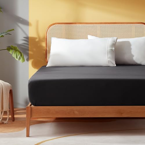 SONIVE Spannbettlaken 90x200cm, Weiches Bettlaken, Gebürstete Jersey Polyester, bis 30cm Matratzenhöhe, Oeko Tex Standard 100, Schwarz