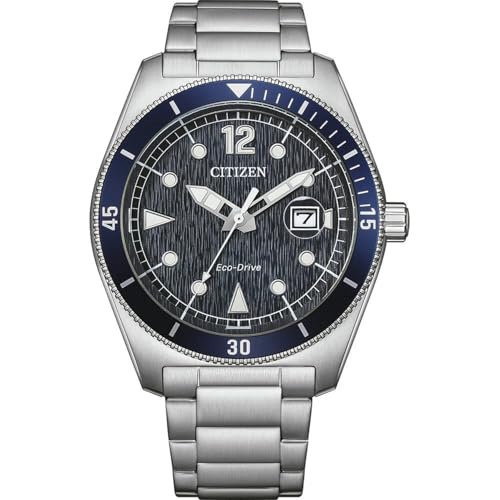 Citizen AW1881-52L Eco-Drive Solaruhr Herrenuhr aus Edelstahl Silberfarben mit blauem Zifferblatt