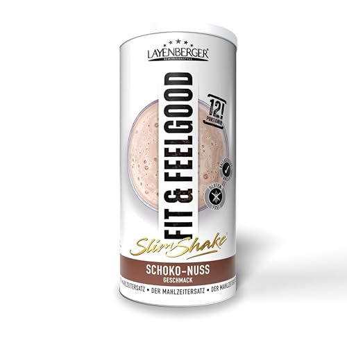 Layenberger Fit+Feelgood Slim Shake Powder, Mahlzeitersatz für 12 Portionen mit je 213 kcal (1x 396 g) - Schoko-Nuss