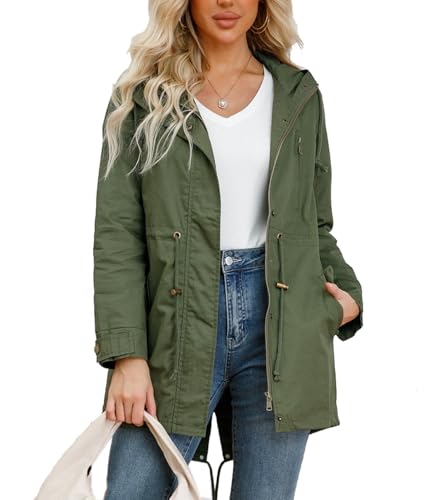 chiguomaoyi Damen Casual Leichtgewicht Militär Jacken Anorak Utility hohe Taille Drawstring Zip Up Hood Mantel