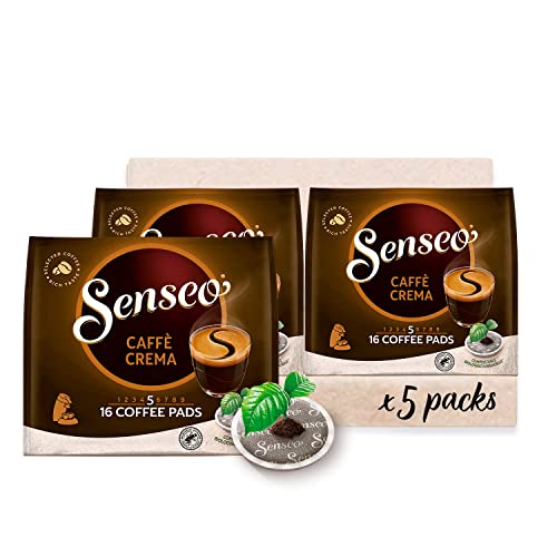 Senseo® Pads Caffè Crema - Kaffee RA-zertifiziert - 5 Packungen × 16 Kaffeepads