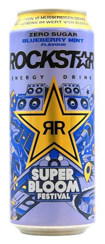 Rockstar Energy Drink Blueberry Mint Geschmack - Zero Sugar -Koffeinhaltiges Erfrischungsgetränk ohne Zucker für den Energie Kick, EINWEG (12 x 500ml) (Verpackungsdesign kann abweichen)