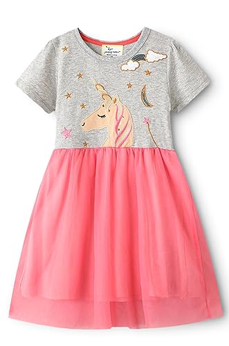Mädchen Kleider aus Baumwolle Gr.80-134 - Kurzarm Einhorn Freizeit T-Shirt Kleider für Mädchen