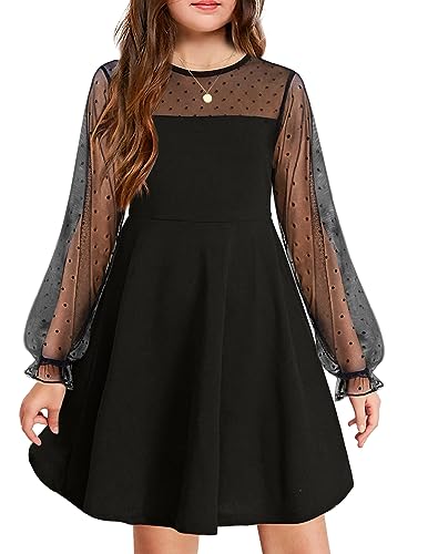 Arshiner Kleid Mädchen Party Herbst Winter Kinder Kleider Rundhals Beiläufig Knielang Langarmkleid Schwarz 150 11-12 Jahre