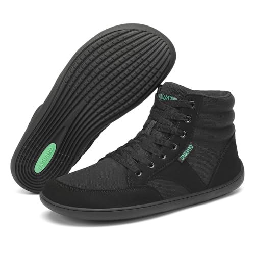 SAGUARO Barfußschuhe Damen Herren - Barfuss Schuhe Damen Outdoor Barfusschuhe High-Top Barefoot Shoes mit Zero-Drop Sohle Schwarz, Gr.43