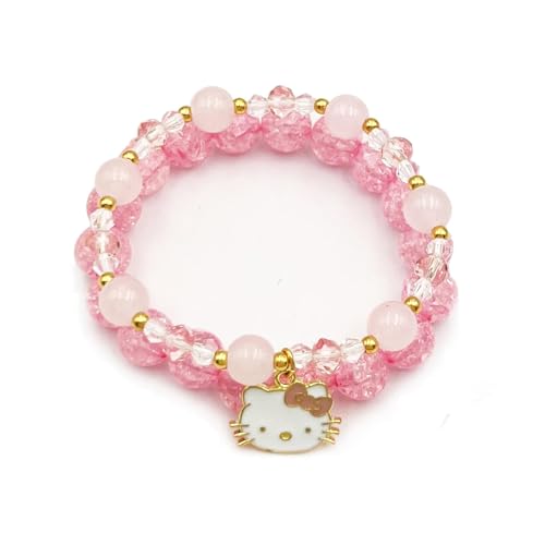 2 Stück Kätzchen Armband Set，Freundschaftsarmband,elastisches Perlenarmband,Matching Bracelets für Kinder,Anime-Armband,Kawaii Cartoon Kristallarmbänder,Perfekt Tolles Geburtstagsgeschenk für Mädchen