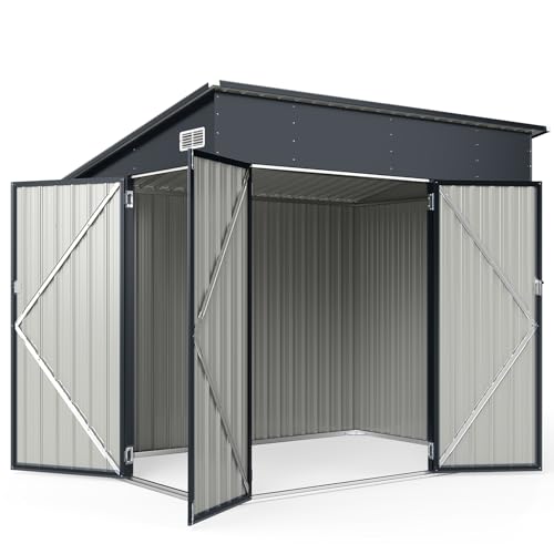 COSTWAY Gartenhaus Metall, 235 x 174 x 197 cm, Gerätehaus mit Vordertür & Seitentür & Pultdach, Geräteschuppen abschließbar, Gartenhütte Gartenschuppen, Garten Schuppen Outdoor