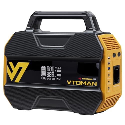 VTOMAN FlashSpeed 300 Tragbare Powerstation – 230Wh LiFePO4 Akku, 300W (600W Spitze) mit Reinem Sinuswellen, 100W USB-C Schnellladung, Integrierte LED-Leuchte, Solargenerator für Camping, Wohnmobil