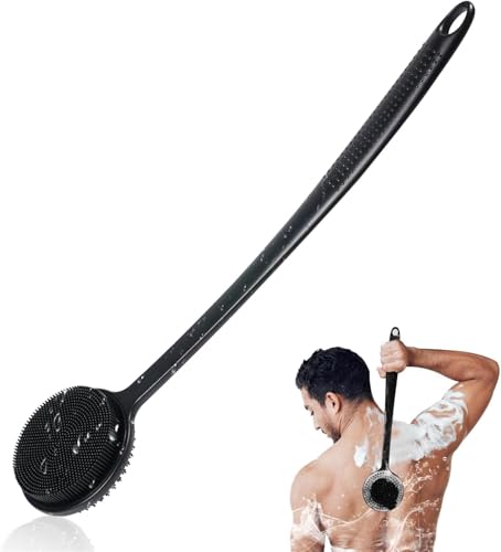 Silikon Rückenschrubber für Die Dusche, Silikon Körperschrubber mit Langem Griff, Rückenschrubber, Abgestorbene Haut entfernen und Massage Können Mehr Schaum Erzeugen (Schwarz)