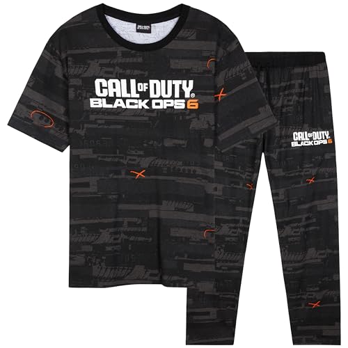 Call of Duty Pyjama Herren Schlafanzug Baumwolle Black Ops 6 Männer Pyjama Set 2-Teilig COD Gamer Geschenke für Männer (M, Schwarz)