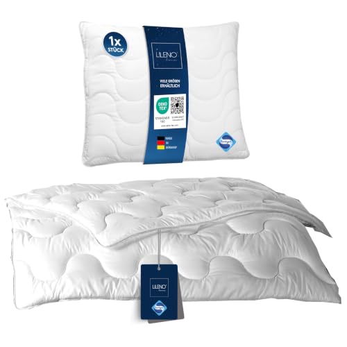 LILENO HOME Bettdecke 135x200 Set mit Kissen - Ganzjahre Bettdecke 135x200 mit Kopfkissen 80x80 cm als Set - Decke und Kissen mit antibakterieller Ausrüstung u. Kochfest bis 95° C