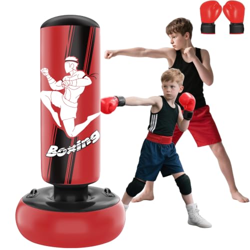 Boxsack Stehend 160cm Aufblasbarer Boxsack Kinder mit Boxhandschuhen
