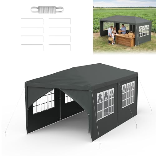 ACXIN Gartenpavillon 3x6m Pavillon Partyzelt 6 Seitenteile UV Schutz wasserdicht Stahlrahmen stabil Oxford Gewebe Garten Terrasse Grill Party Camping Event Outdoor Anthrazit Wetterfest Faltbar