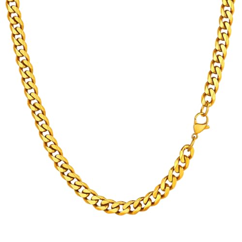 PROSTEEL Herren Collier 51cm 18k vergoldet Panzerkette Halskette Hip Hop Link Chain Necklace 6mm breit kubanische Gliederkette Männer Jungen Modeschmuck Accessoire für Geburtstag