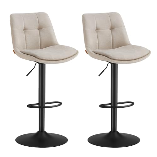 VASAGLE Barhocker 2er Set, Barstühle höhenverstellbar, drehbare Küchenhocker, mit Rückenlehne und Fußstütze, Esszimmer, Theke, Stahl, cremeweiß LJB195W02