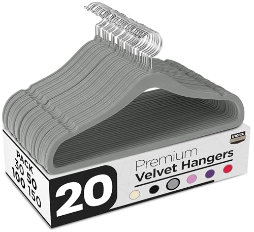 Utopia Home - Antirutsch-Kleiderbügel aus Samt - rutschfeste und strapazierfähige Kleiderbügel aus Samt - Stark genug, Jacken und Pullover zu halten (Grau, 20er-Pack)