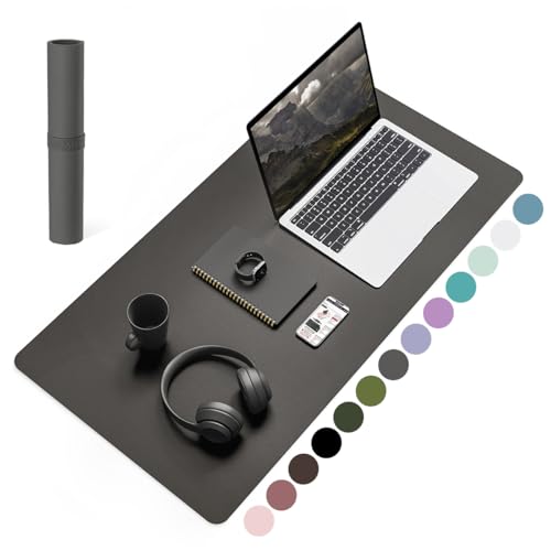 YSAGi Schreibtischunterlage, Mauspad mit Leder und Rutchfeste Wildleder, Multifunktionales Office Mousepad Laptop Schreibunterlage, Tisch-Schutz Unterlage für Büro/Home-Office (Dunkelgrau, 80x40cm)
