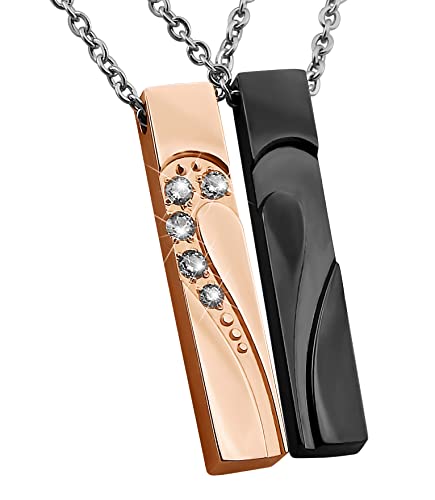 Hanessa Personalisierte Partner-Halsketten für Paare – Edelstahl-Anhänger in Schwarz und Roségold, 2-teilig, Geschenk für Paare, Geschenk für die Frau zu Weihnachten, Mit Namen oder Datum