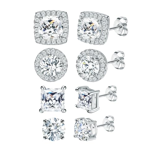 DOCHAIS Ohrstecker Ohrringe Silber 925 Damen Herren 14 Karat Vergoldet Gold Silber Ohrstecker 925 Set Hypoallergene Zirkonia Ohrringe 6-10 mm, Schmuck Geschenke für Frauen Männer